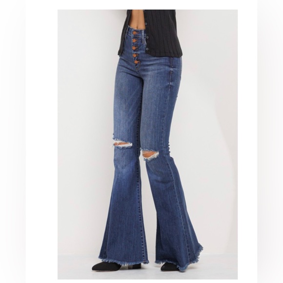 JUST IN/ MARLIE HIGH RISE DISTRESSED BELL BOTTOM DENIM - Picture 7 of 11